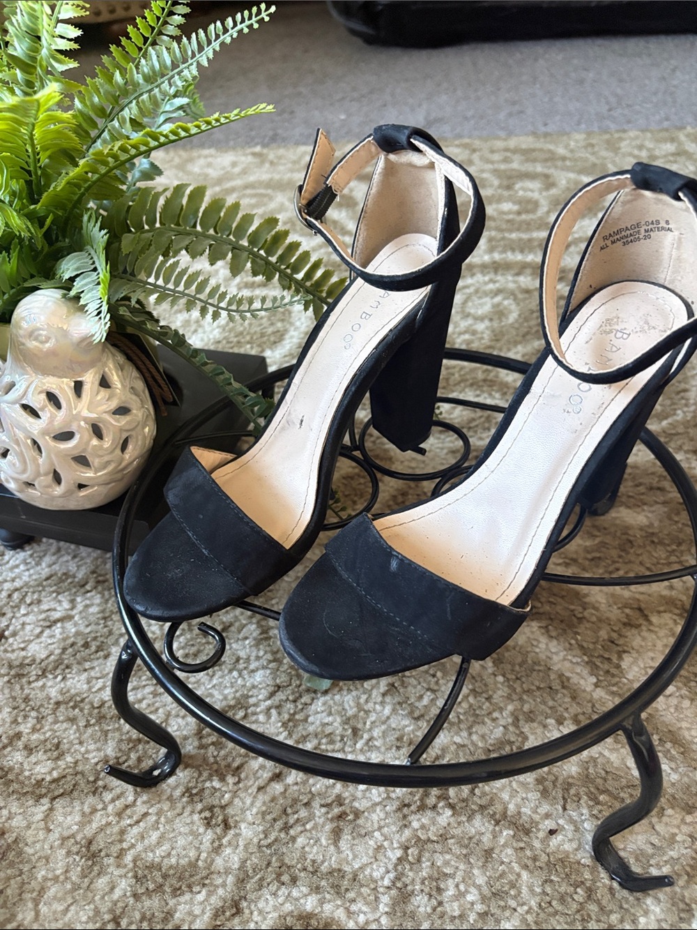 BAMBOO Black Suede Ankle-Strap Block Heels